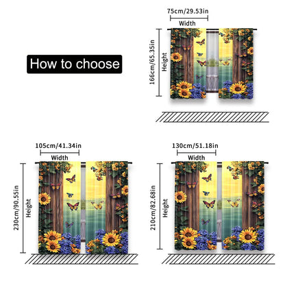 2Pcs Vibrant Sunflower Patterned Butterfly Curtains Stylish Home Decor Suitable For Bedroom Bathroom Living Room Dining Room