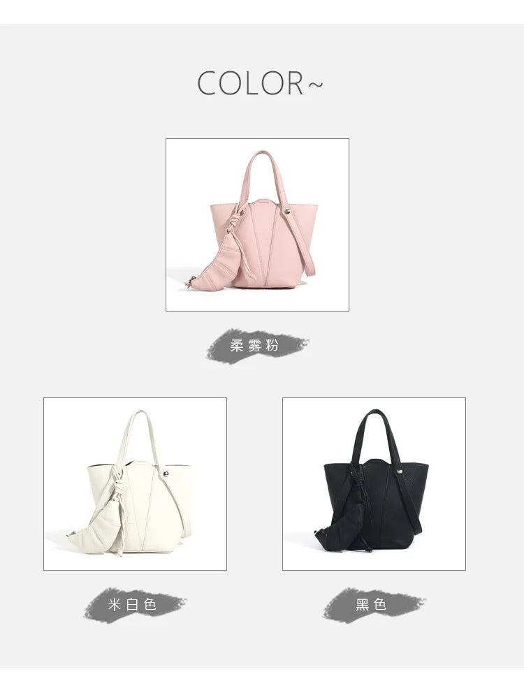 Designer PU Leather Bucket Bag Women Fashion Two-in-One Shoulder Crossbody Top Handle Convertible Purse High Quality