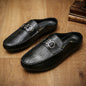 Designer Men Slippers Luxury Leather Casual Shoes for Men Breathable Soft Soled Loafers Fashion British style Men Half Slippers