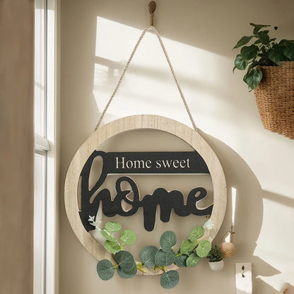 Rustic Farmhouse Wall Decor Signs, "Home is Sweet Home","Welcome to Our Home"-Natural Wood Hanging Decoration with Black Letters