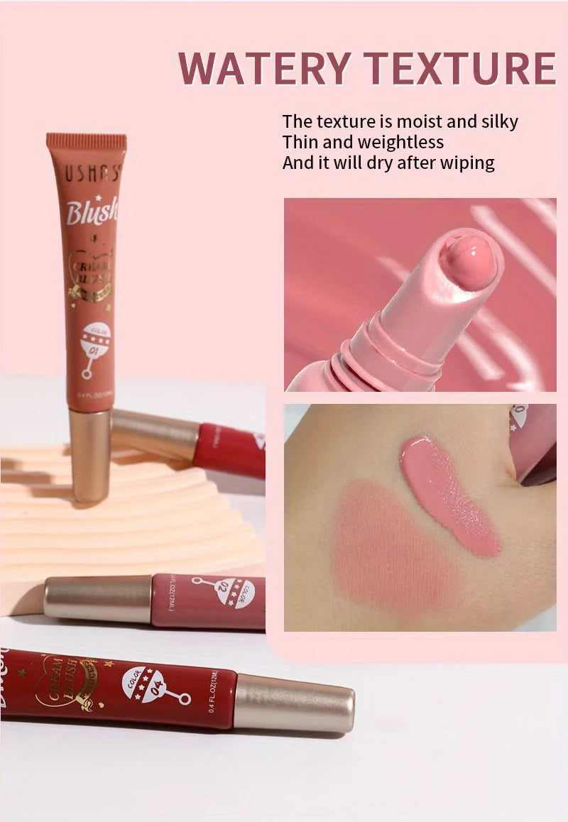 USHAS 4 Color Long-lasting Liquid Blush Facial Contouring Lightweight Soft Multi-Use Cream Blush Waterproof Facial Blush Stick