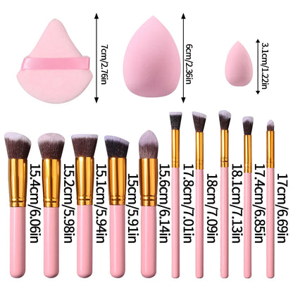 19 sets of pink makeup tools with high appearance standards:10 makeup brushes,3 beauty eggs,3 powder puffs,and 3 mini beautyeggs