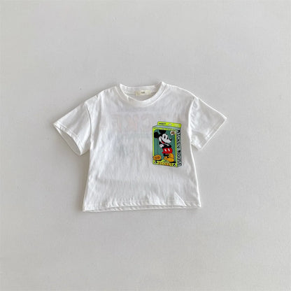 2024 New Summer Boys T-shirt Printed Cartoon Fashion Loose Short Sleeve Tops Children Clothes Baby Round Collar Tees 9m-6y