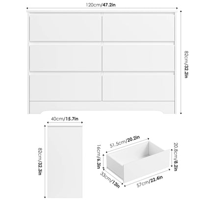 Getone White Chest of Drawers Bedroom, Tall Chest of Drawers with 6 Drawers, Bedroom Furniture Dresser Storage Cupboard Cabinet  Bedroom Dresser, for Dining Room Living Room Hallway 120x40x82cm