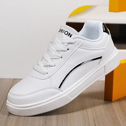 Women Casual Shoes Lace Up White Shoes Board Flat Female White PU Leather Walking Sneakers Thick Sole Outdoor Luxury Fashion