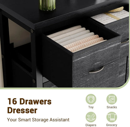 Dresser for Bedroom with 16 Drawer, Dressers & Chests of Drawers, Tall Dresser for Bedroom, Dresser Organizer with Fabric Bins