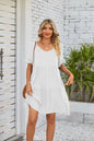 Women Clothes Summer Ruffle V Neck Short Sleeve Solid Cotton Beach Midi Dress Trendy Loose Simple Elegant Party Dresses Vestidos