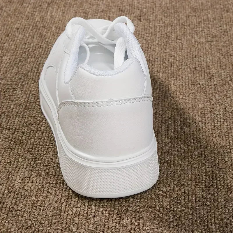 Women Casual Shoes Lace Up White Shoes Board Flat Female White PU Leather Walking Sneakers Thick Sole Outdoor Luxury Fashion
