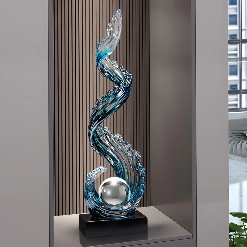Home Decor Wind and Water Rising Decorations,Blue Resin Sculpture Luxury Living Room Entrance Vertical Art Decoration Customized