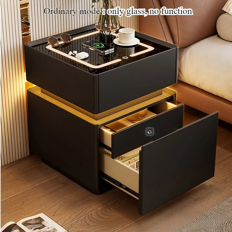 Smart bedside cabinet  new model suspended solid wood leather simple and modern small sized bedroom no installation required fin