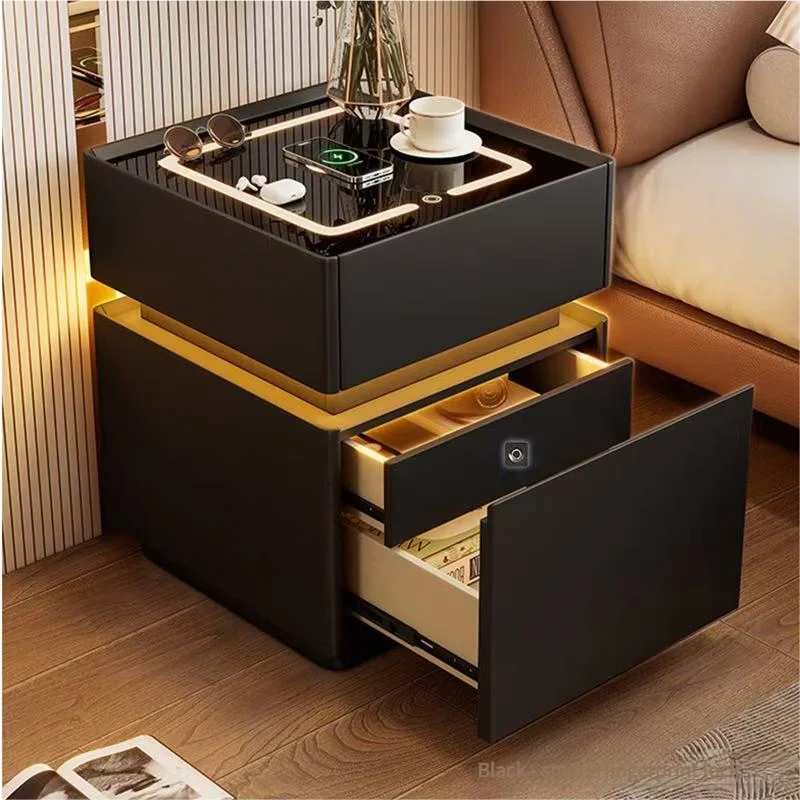 Smart bedside cabinet  new model suspended solid wood leather simple and modern small sized bedroom no installation required fin