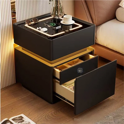 Smart bedside cabinet  new model suspended solid wood leather simple and modern small sized bedroom no installation required fin