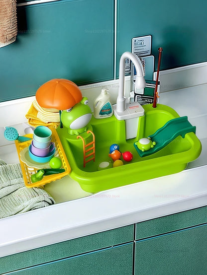 Kids Kitchen Sink Dishwasher Play Set Toys Water Running Pretend Food Fishing Toys Role Play Kids Birthday Gifts Imaginative Fun
