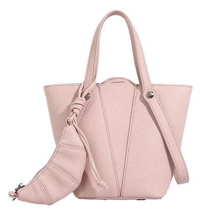 Designer PU Leather Bucket Bag Women Fashion Two-in-One Shoulder Crossbody Top Handle Convertible Purse High Quality