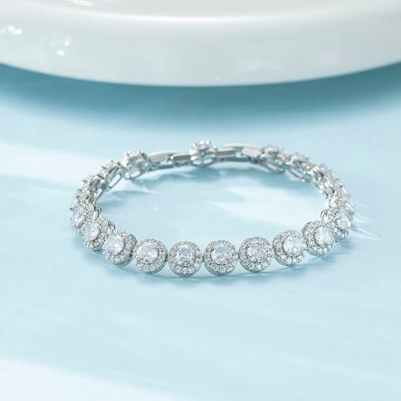 Luxury Zircon Chunky Bracelets For women Round Zirconia Stone Wedding Engagement Women Bracelet Jewelry Gift