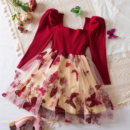 Elegant New Girl Embroidery Flower Girl Dresses for Wedding Autumn Winter Long Sleeve Princess Birthday Party Clothing 3-8Yrs