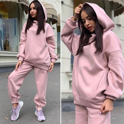 Women Tracksuit Autumn Winter Warm Hoodies Top Suits Casual Hooded Sweatshirts And Jogging Pants Outfits Sweatpants 2 Piece Sets