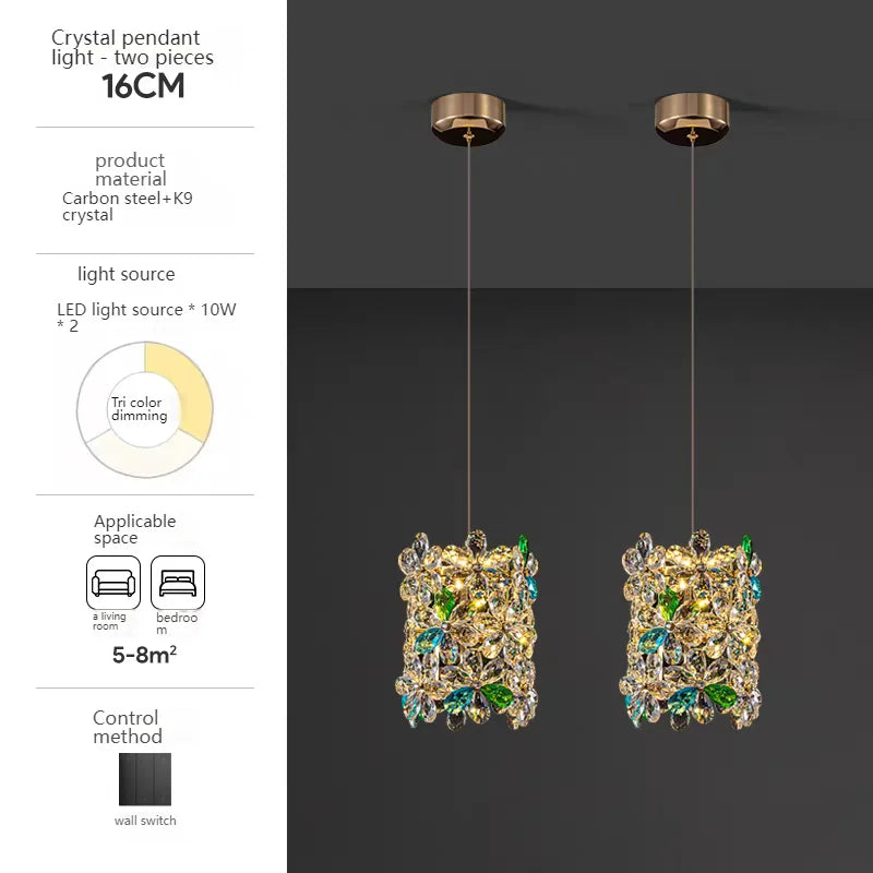 Bedroom Bedside Lamp Crystal Small Chandelier French Flower Light Luxury Entrance Cabinet Restaurant Cloakroom Hanging Line Lamp