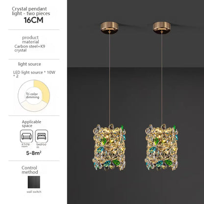 Bedroom Bedside Lamp Crystal Small Chandelier French Flower Light Luxury Entrance Cabinet Restaurant Cloakroom Hanging Line Lamp