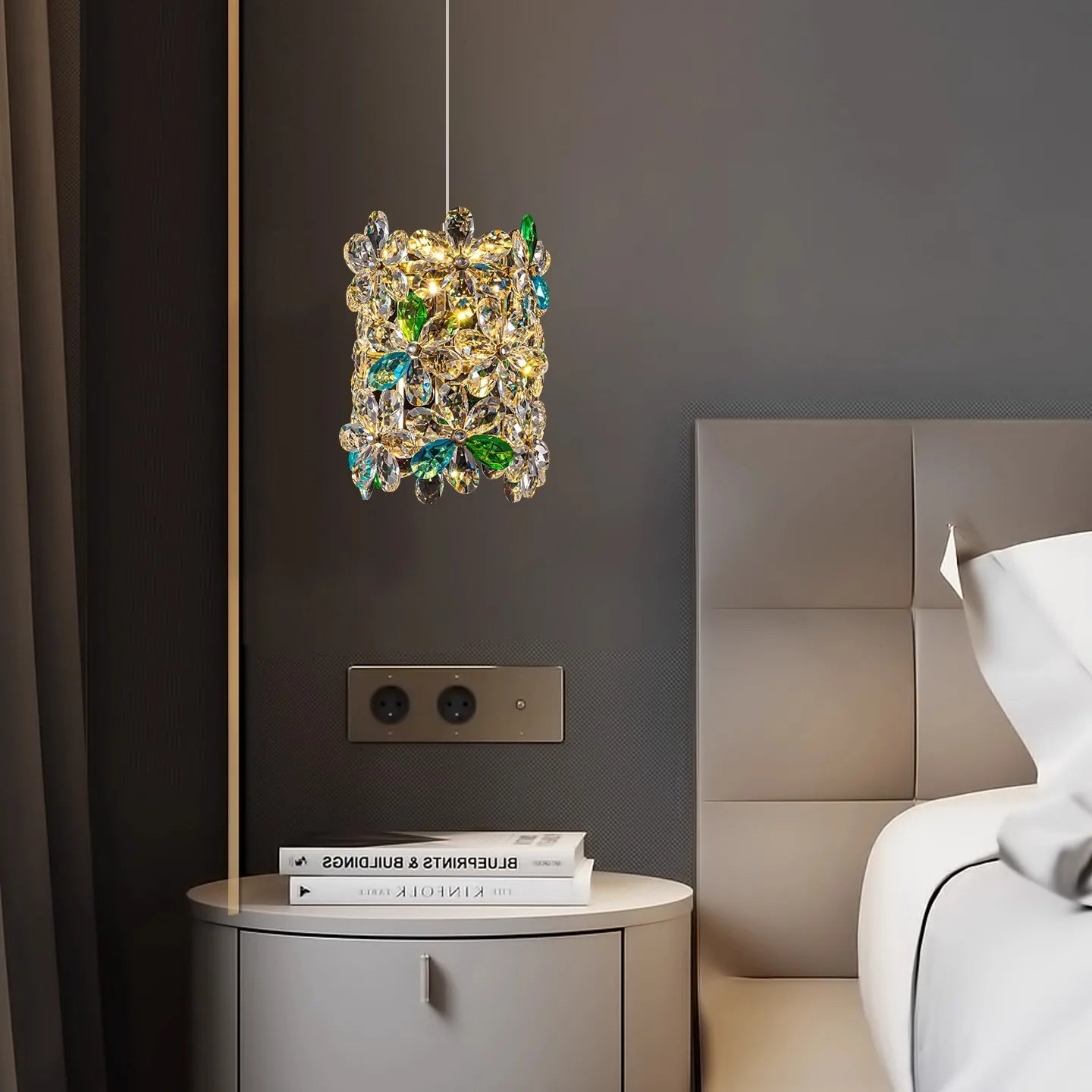 Bedroom Bedside Lamp Crystal Small Chandelier French Flower Light Luxury Entrance Cabinet Restaurant Cloakroom Hanging Line Lamp