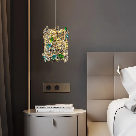 Bedroom Bedside Lamp Crystal Small Chandelier French Flower Light Luxury Entrance Cabinet Restaurant Cloakroom Hanging Line Lamp
