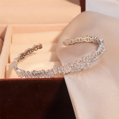 Yupsk Shiny Zircon Hollow Rectangle Link Cuff Bangle Bracelet for Women Luxury Wedding Party Jewelry Women's Gift