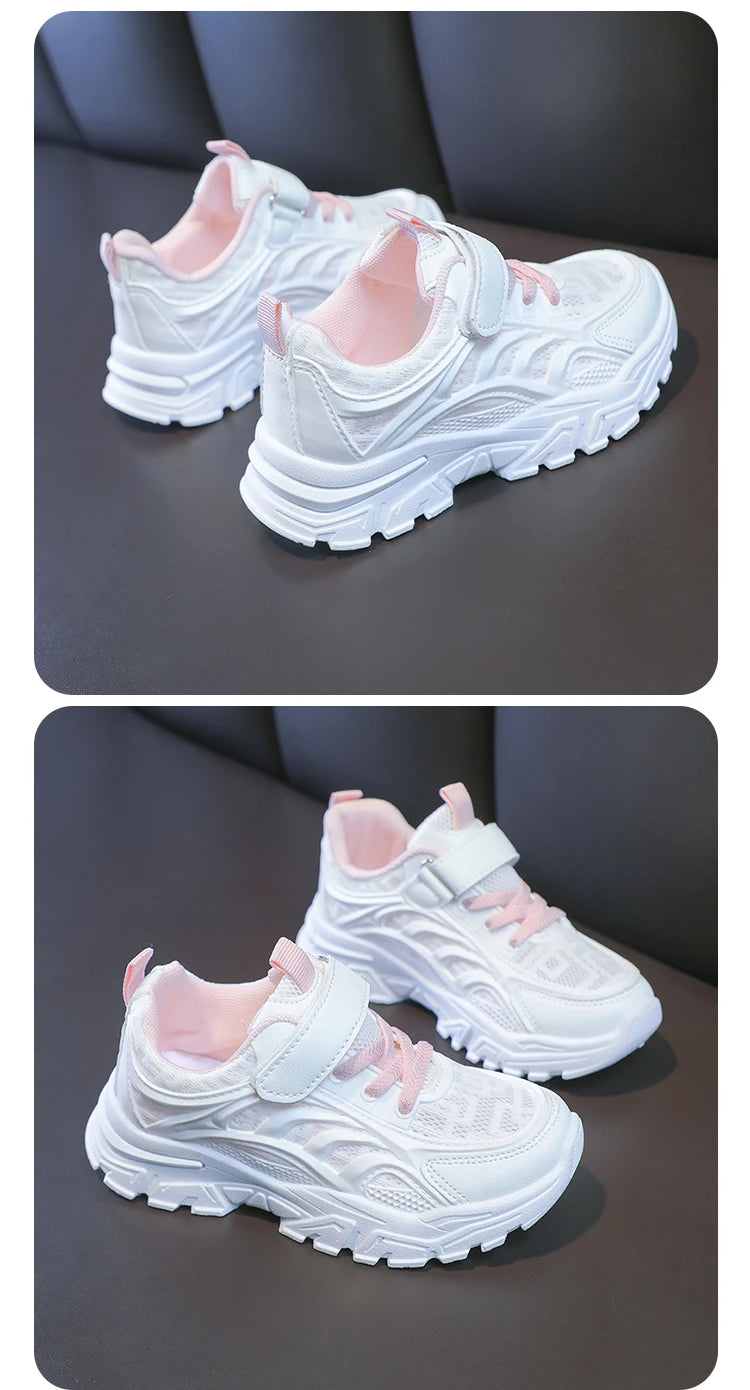 Kids Sports Shoes Breathable Comfortable Students White Shoes School Trendy 2025 New Children Running Shoes Thick Soft Sole