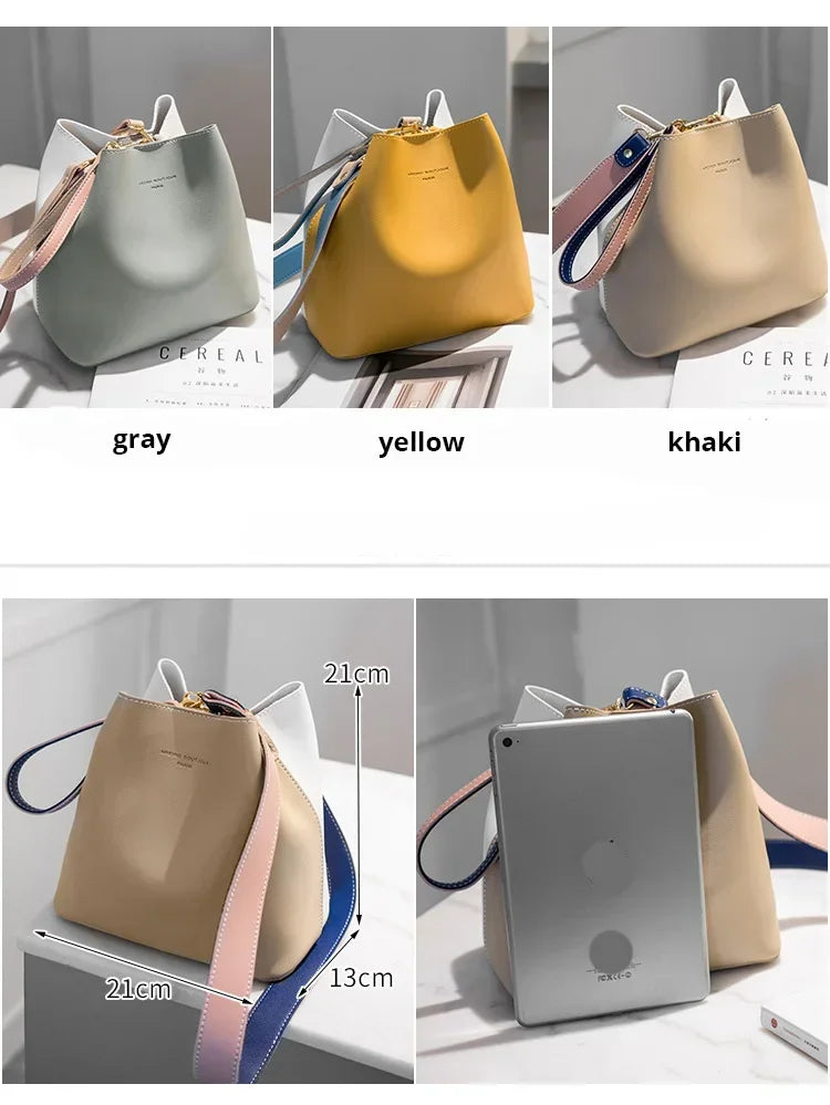 Summer Women's PU Leather Bucket Bag - Fashion Crossbody Shoulder Tote, Brand Designer Messenger Purse for Ladies