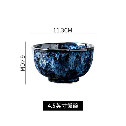 Creative Kiln-Change Bowl and Plate Tableware Home Retro Ceramic Tableware Hotel Dish Plate Rice Bowl Set Home Fish Plate