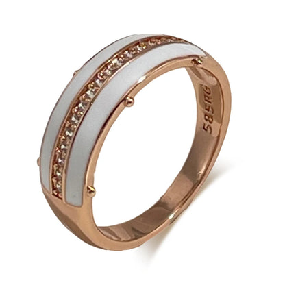 SYOUJYO White Enamel Rings For Women Natural Zircon Full Paved 585 Rose Gold Color Glossy Simple Stylish Daily Wear Jewelry