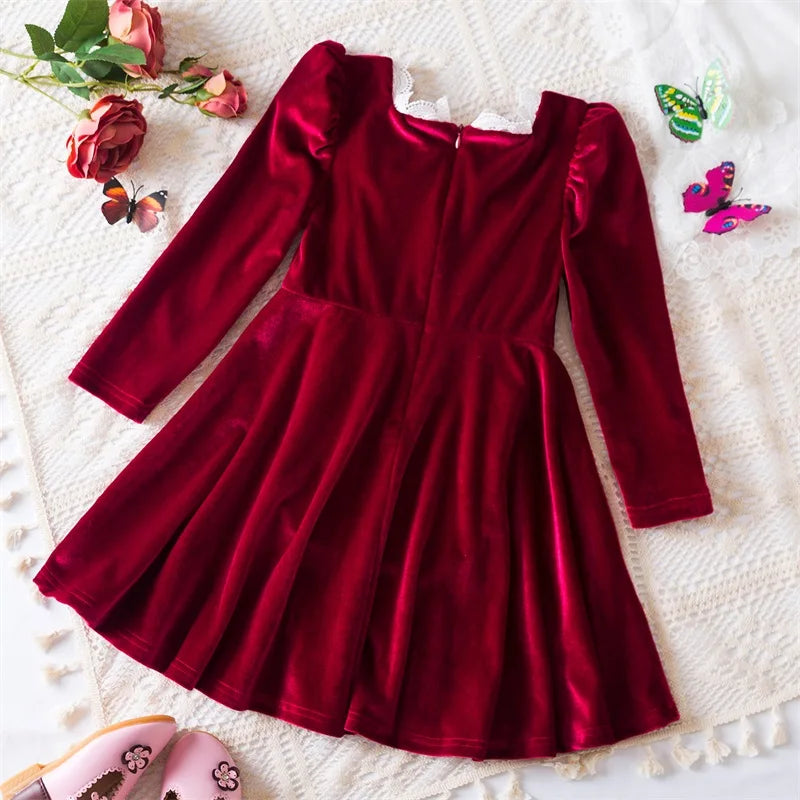 Elegant New Girl Embroidery Flower Girl Dresses for Wedding Autumn Winter Long Sleeve Princess Birthday Party Clothing 3-8Yrs