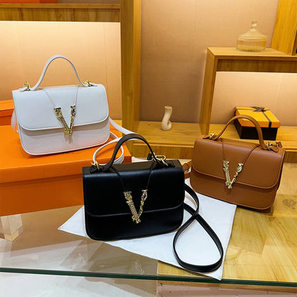 Women's Fashion Crossbody Bag PU V-Logo Flap Purse Large Capacity Magnetic Closure Adjustable Strap Waterproof for Daily Use