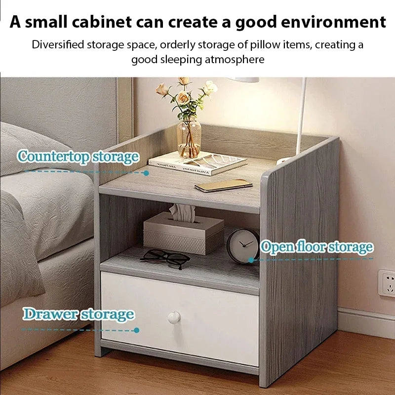 Bedroom Bedside Table with Drawer Storage Nightstand Living Room Sideboard Furniture Multi-Layer Storage Cabinet Small Desk