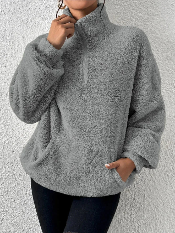2024 Autumn Winter Fashion Women Velvet hoodie Solid Color Thickened Plush Pullover Big pocket Warm Long Sleeve Lady Sweatshirt