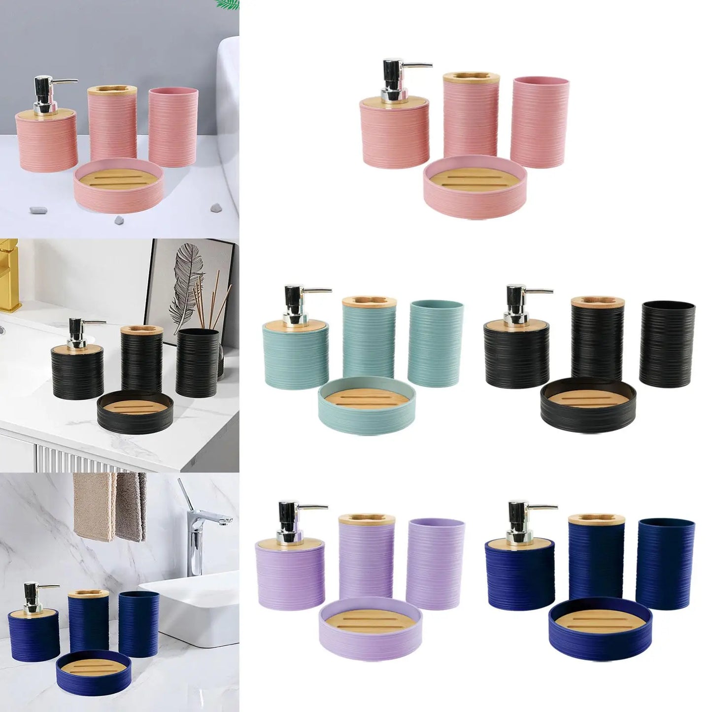 4 Pieces Bathroom Accessories Decorative Soap Dispenser Mouthwash Cup Bath Accessory Complete Set for Countertop Bathroom Vanity