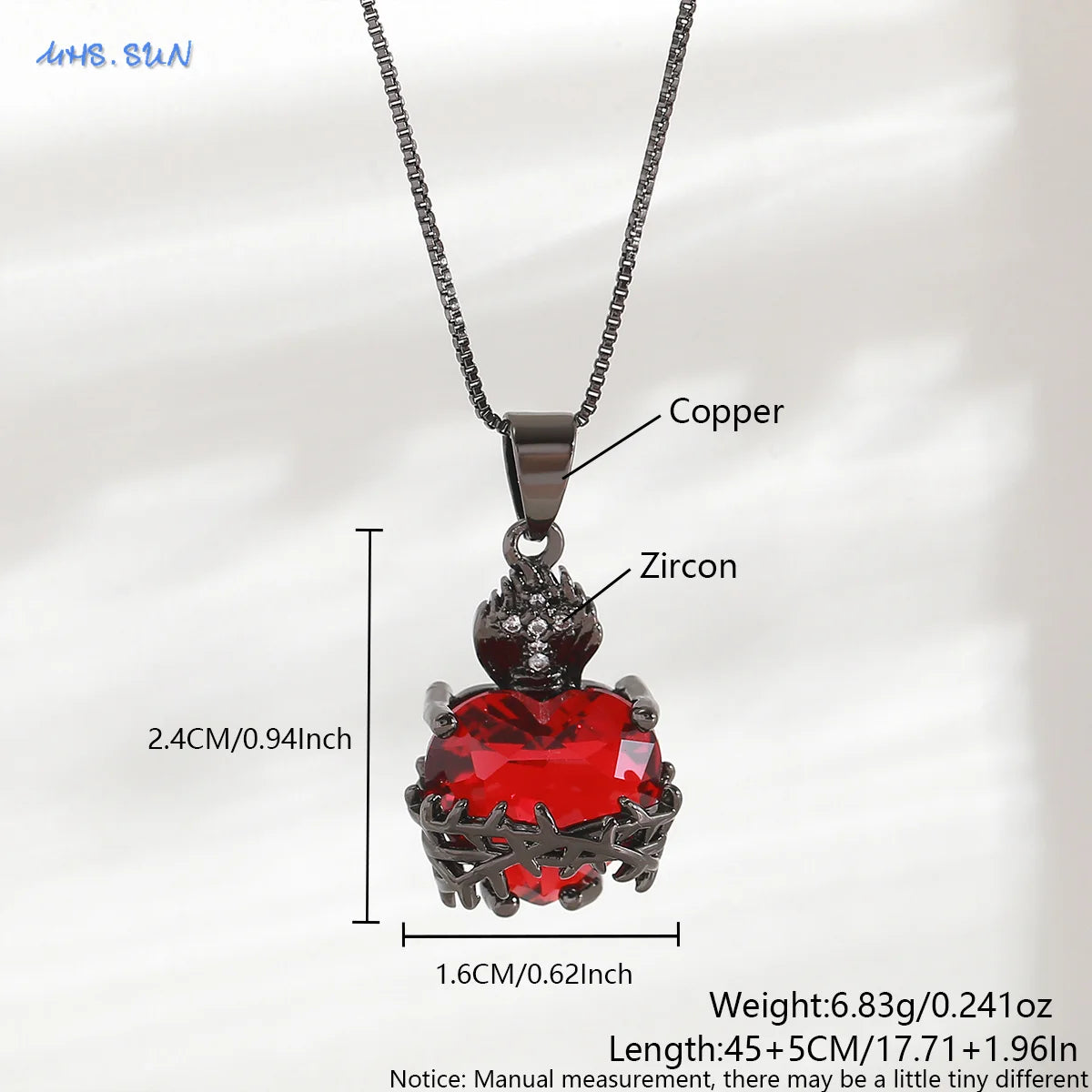 MHS.SUN Gold Plated Sacred Heart of Jesus Cross Necklace Red Zircon Religious Catholic Pendant Necklaces For Women Girls Jewelry