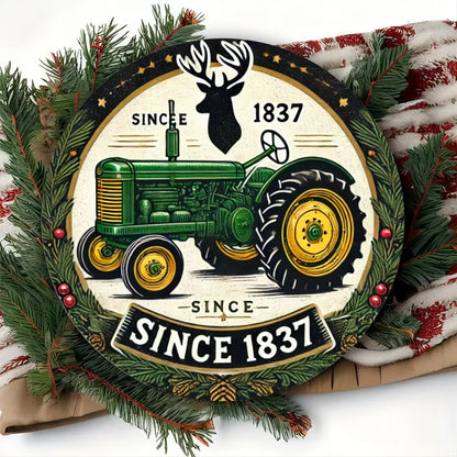 Antique Green Tractor Metal Sign, Wall Hanging Decor, No Electricity Needed, Ideal for Entryway,Kitchen - Since 1837 Design