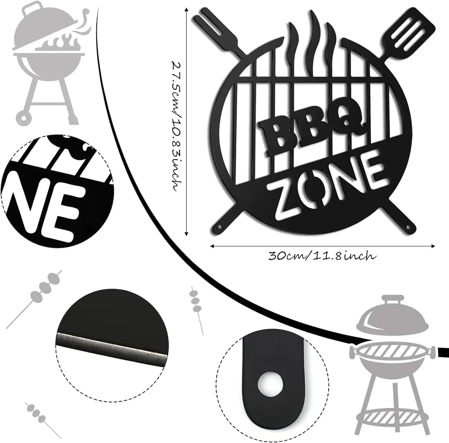 Barbecue Wall Hanging Decor BBQ Zone Retro Signs Grill Outdoor Backyard Kitchen iron Art Decoratio Art,Metal Round Grill Sign