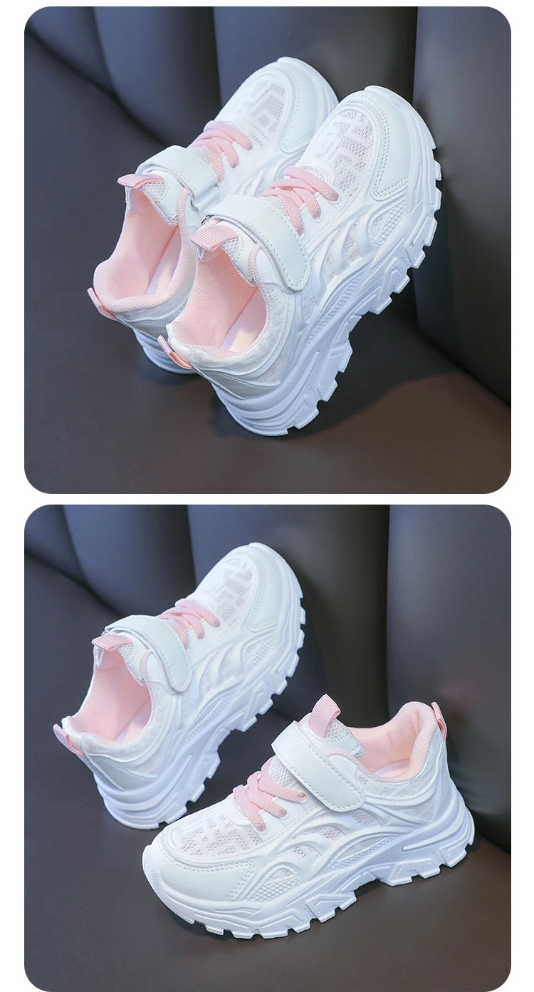 Kids Sports Shoes Breathable Comfortable Students White Shoes School Trendy 2025 New Children Running Shoes Thick Soft Sole