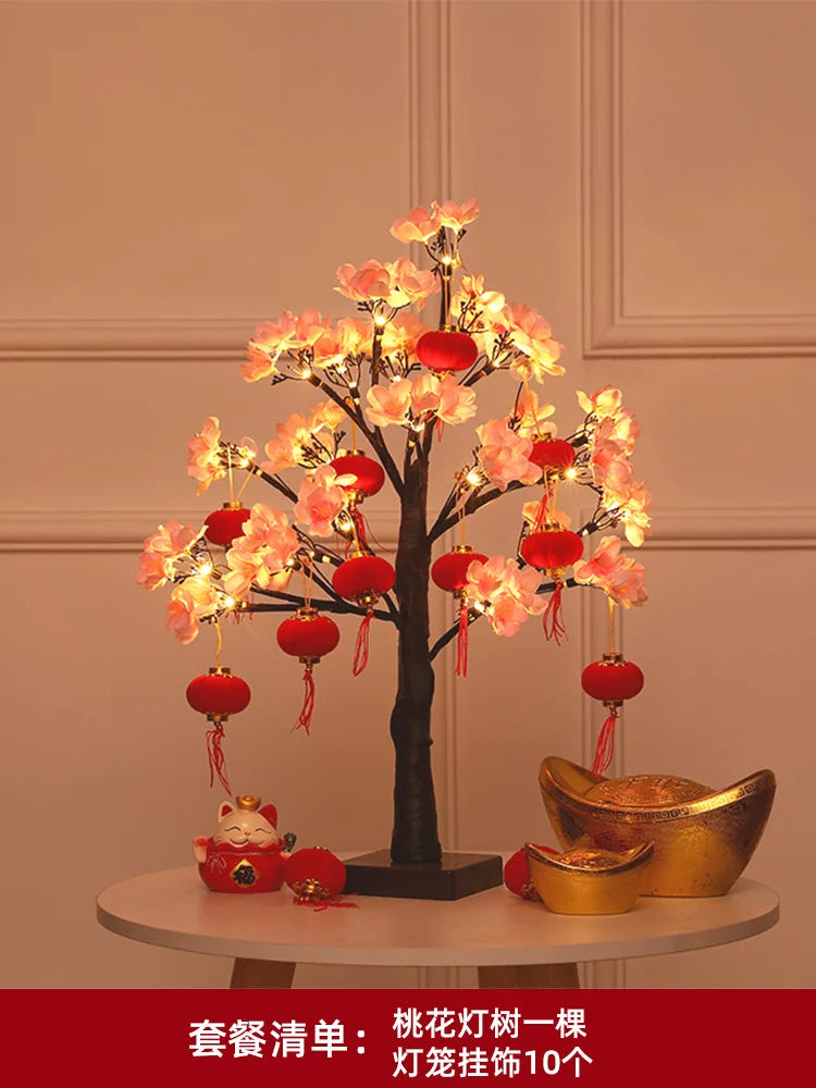 Living Room Interior Decoration Peach Tree Lantern Luminous Decorative Tree Moving into the New House Living Room Desktop Layout