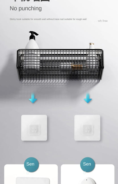 Bathroom Organiser Multifunctional Toiletries Organiser No-Punch Bathroom Shelf Bathroom Kitchen Wall Mount Storage Rack