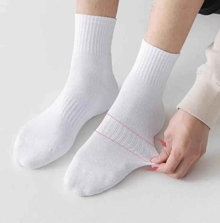 5/10 Pairs of Autumn and Winter Men Mid Length Socks, White Anti Odor, Sweat Absorbing, Breathable Men's Sports Sock