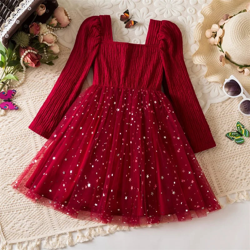 Elegant New Girl Embroidery Flower Girl Dresses for Wedding Autumn Winter Long Sleeve Princess Birthday Party Clothing 3-8Yrs