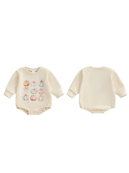 Infant Girls Jumpsuit Short Sleeve Round Neck Ghost Print Playsuit Toddler Halloween Outfit with Ruffles and Bow