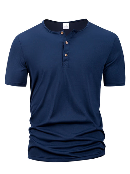 Summer Men Henley Collar T-shirts Button Slim Casual Male Solid Color Short Sleeve Men Sports T-shirt Polo shirt Tops