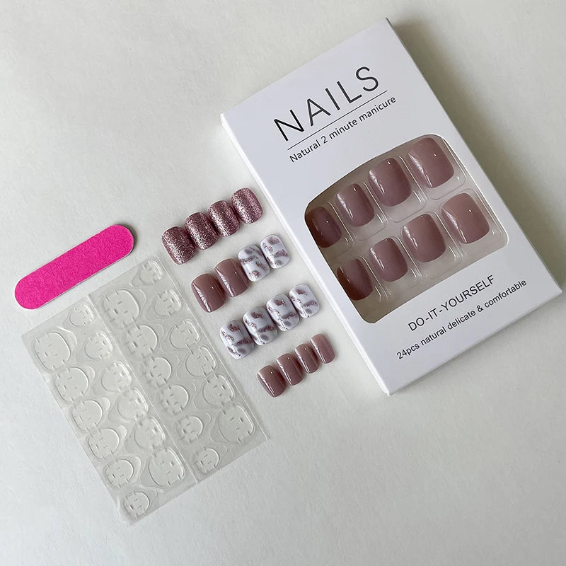 24pcs Casual Short Square Fake Nails Art Lavender Nail Romantic Colors Removable Full Cover Press on Nails Womens Nail Products