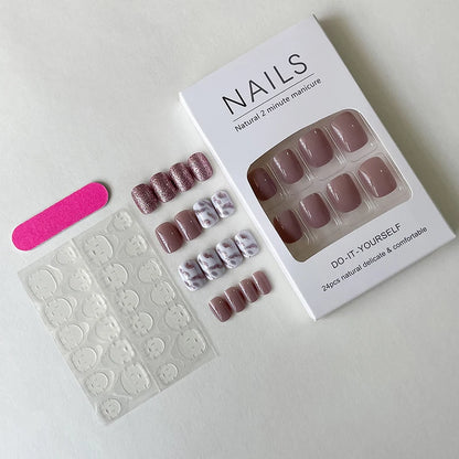 24pcs Casual Short Square Fake Nails Art Lavender Nail Romantic Colors Removable Full Cover Press on Nails Womens Nail Products