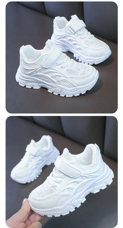 Kids Sports Shoes Breathable Comfortable Students White Shoes School Trendy 2025 New Children Running Shoes Thick Soft Sole