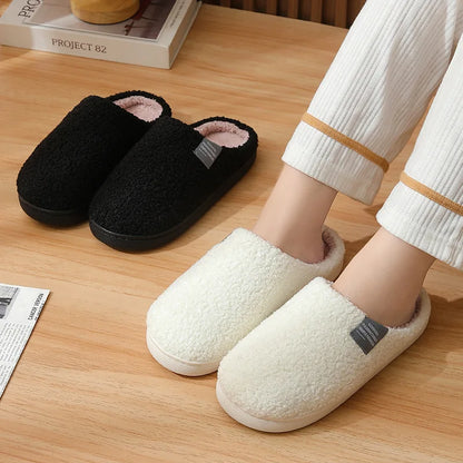 House Slippers Fashion Winter Fashion Women Short Plush Keep Warm Slip on Slippers Casual Plus Size Men Couples Indoor Shoes