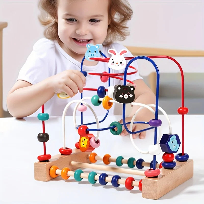 Baby Toddler Early Education Intelligence Building Blocks Beads Wooden Toys Attention Span Toys For Boys And Girls Ages 1 To 3